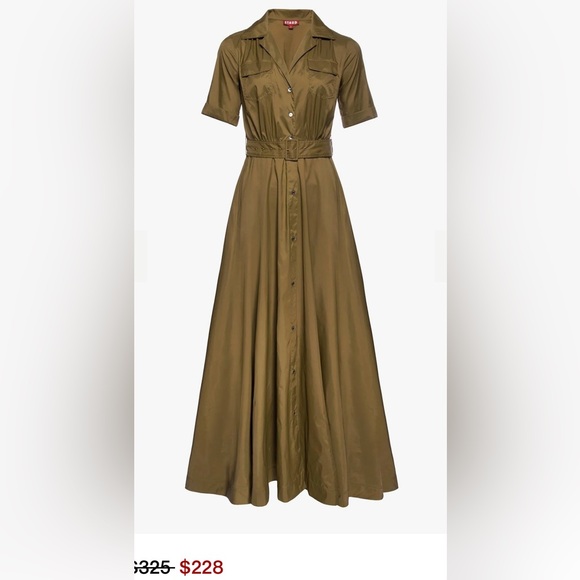 STAUD Millie Dress Green olive caper Maxi Dress with Cuffed Sleeves- size 14 - Picture 5 of 12